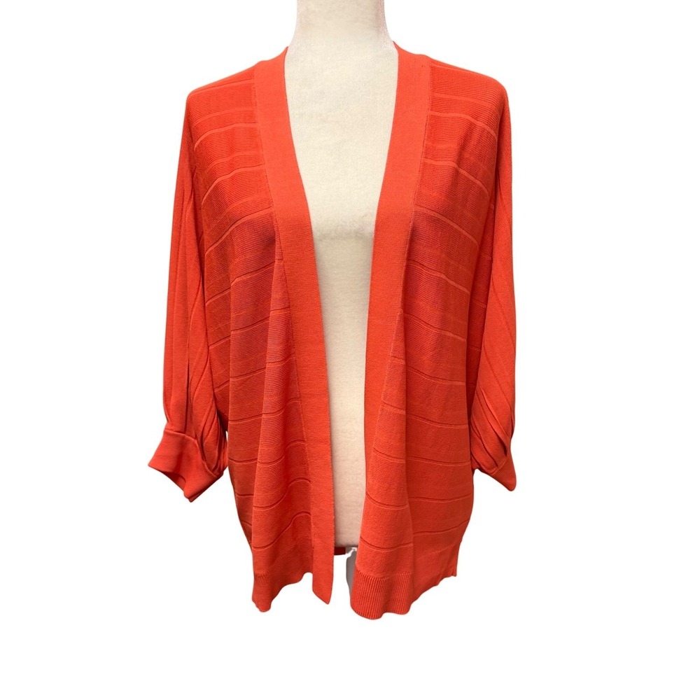 Chico's Cardigan Women Size 1 M Orange Open Front Ribbed Textured‎ Dolman Sleeve
